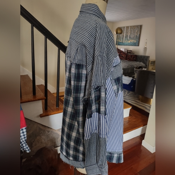 Upcycled Grunge Plaid Shirt With Distressed Pockets - Picture 6 of 8